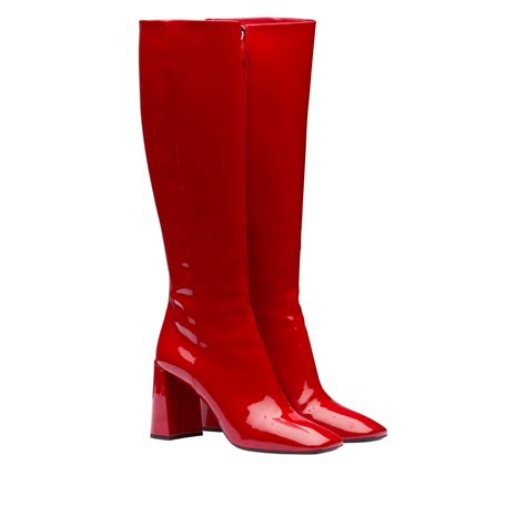 prada red patent leather over the knee boots|prada brushed leather ankle boots.